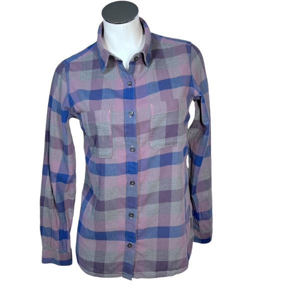 THE NORTH FACE Purple Grey Blue Plaid Long Sleeve Button Up Shirt Women's S - Picture 1 of 16